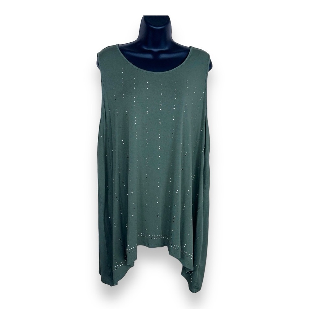 3X WESTPORT OLIVE GREEN STUDDED TANK SLEEVELESS STRETCH PLUS